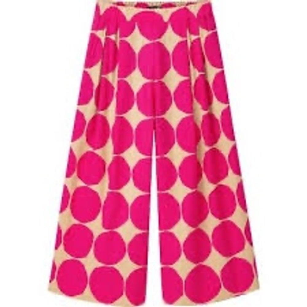 Uniqlo x Marimekko Pink Polka Dot Linen Wide Leg Cropped Pants XS